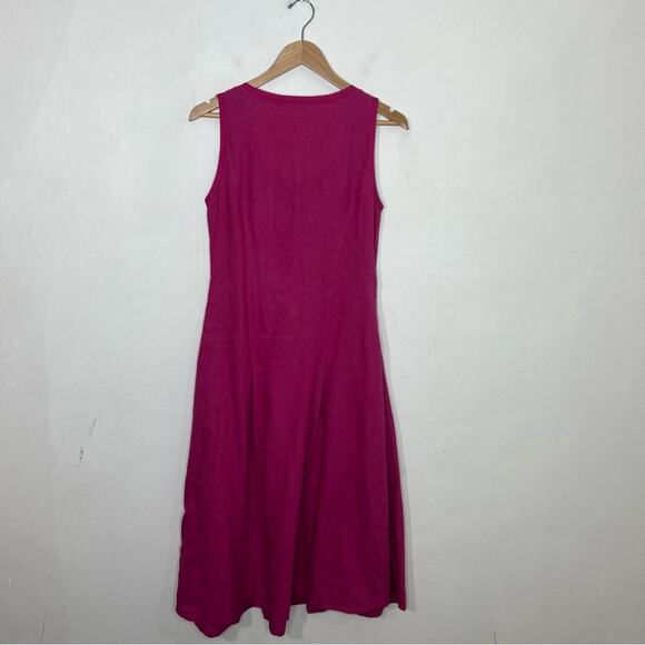 J. Peterman Bright Pink Fuchsia Linen Silk Pleated Dress Size 6 - Picture 2 of 14